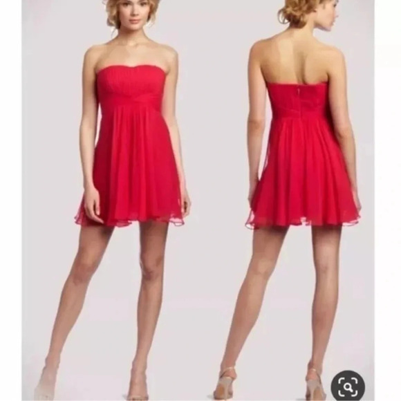 BCBGMAXAZRIA Duran Ruby Red 100% Silk Cocktail Dress Mini Chiffon Size 4 Small - Picture 2 of 5